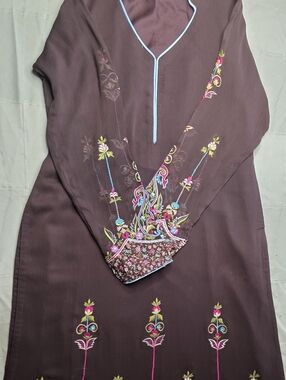 Arwia's by DK Brown Embroidered Maxi Dress - Size M - Paisley Kaftan Modest